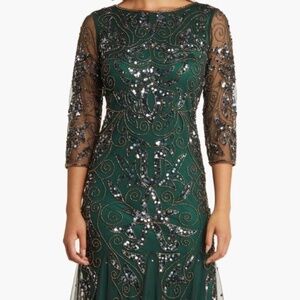 New w/o Tags Pisarro Nights Illusion Sleeve Beaded A-Line Gown, Size 4